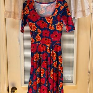 LuLaRoe Orange Red Fit and Flare Midi Dress
